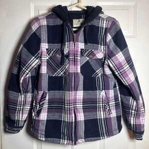 Legendary Whitetails Women's M Sherpa Lined Flannel Shirt Shacket Hooded Plaid